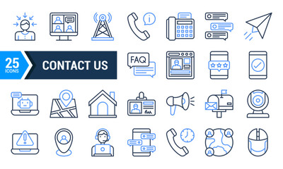 25 Blue Contact Us Icons for Website and App Design.