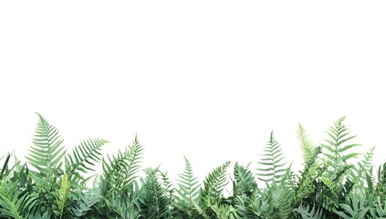 Green ferns border isolated on white