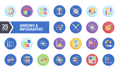 25 Colorful Icons for Arrows and Infographic Design.