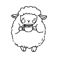 cute sheep with warm drink vector