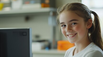 Young student engaged in e learning during computer class in a classroom setting
