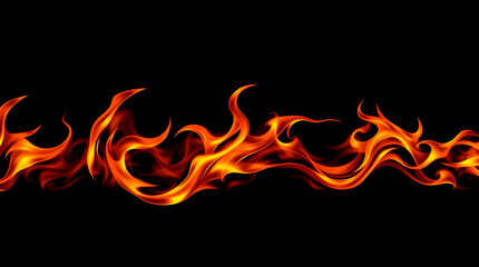 Horizontal strip of vibrant orange and yellow flames against a stark black background, creating a dynamic, fiery border.