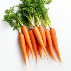Fresh, vibrant orange carrots perfectly centered on a white background. Clean, professional product photo ideal for ads, blogs, and food marketing