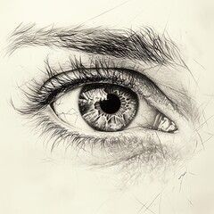 Obraz premium A creative pencil sketch of an eye, blending realistic detail with abstract elements, creating a unique and artistic representation that conveys mystery and intrigue