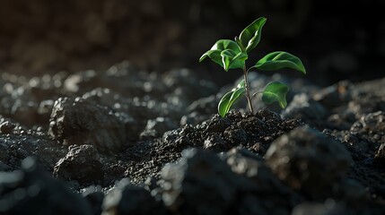 Simple and clean image of fresh soil with a single small sapling growing, emphasizing the importance of healthy soil for plant development, 8k UHD, suitable for high-quality printing or digital 