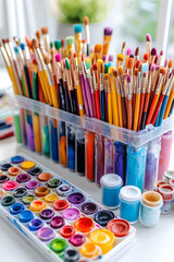 Fototapeta premium Colorful art supplies on a table