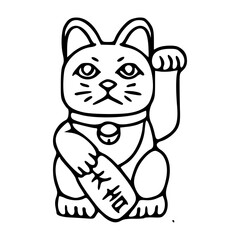 outline drawing of a maneki neko cat