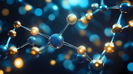 Radiating molecular structure with blue and gold
