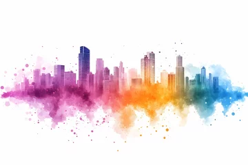 Colorful city skyline watercolor illustration