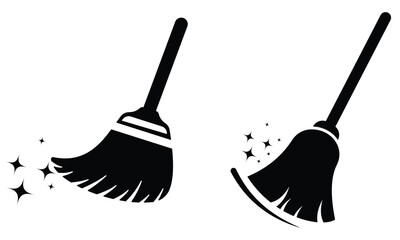  Broom vector icons. Cleaning icons. Clean broomstick. Broomstick icons set. Witch broomstick icons set in simple style. Vector illustration