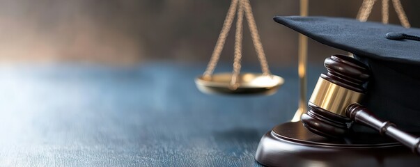 A gavel and graduation cap symbolize the intersection of law and education, highlighting the importance of legal knowledge and justice.