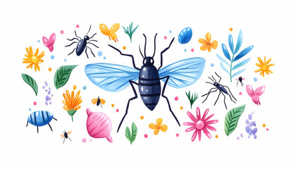 Fototapeta premium Colorful Insect and Flower Illustration