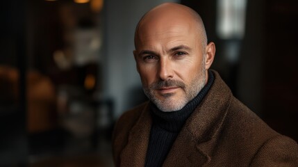 Obraz premium Portrait of a smiling bald businessman in a professional setting