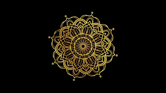 Luxury Gold Elegant Mandala Animation in Gold Color. Perfect for Arabic Islamic Eid Ramadan, Adding a Touch of Opulence to Videos, Websites, Social Media Content, Promotional Material black screen 4k
