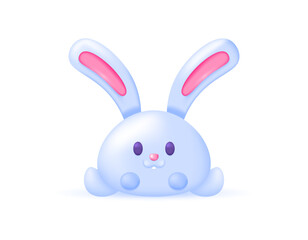 white rabbit or bunny illustration. funny, cute and adorable animal characters. facial expression. minimalist 3d style design. design elements. easter day
