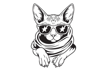 Cool Cat with Sunglasses and Scarf Design VECTOR