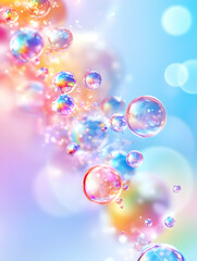 Colorful soap bubbles in soft light