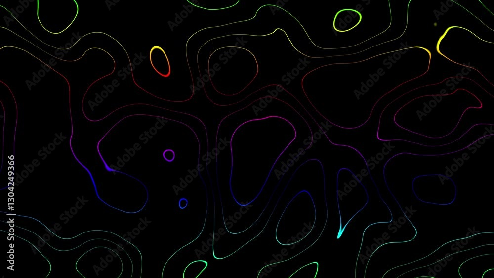 Poster Colorful lines with a black background moving slowly and irregularly to form an abstract shape, ideal for use as background