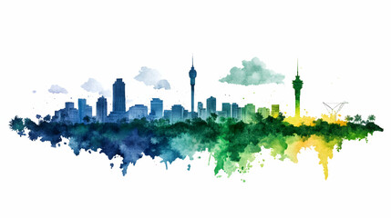 Colorful Watercolor City Skyline