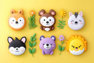 Naklejka premium Cute animal cookies on yellow background