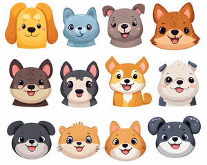 Fototapeta premium Cute Cartoon Animal Faces