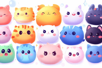 Fototapeta premium Cute Cartoon Animals - Fluffy Faces