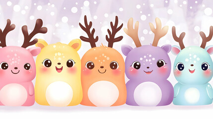 Naklejka premium Cute Christmas Reindeer in Snowy Forest