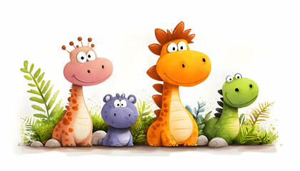 Naklejka premium Cute Dino Family in Jungle