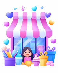 Cute Shop Girl with Presents