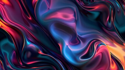Fototapeta premium Abstract geometric waves with vibrant gradients flowing on dark backdrop, dynamic vector illustration with soft lighting and smooth color transitions. 