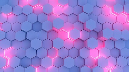 Dynamic hexagonal patterns with neon glow digital space graphic design futuristic vibe close-up view abstract art