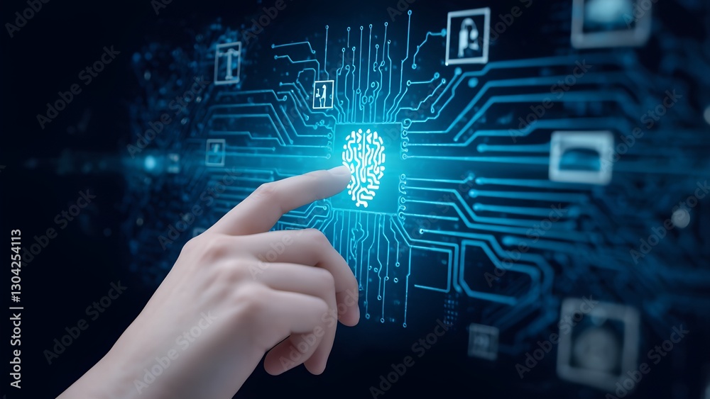 Poster digital innovation exploring ai technology in a futuristic environment virtual interface interactive