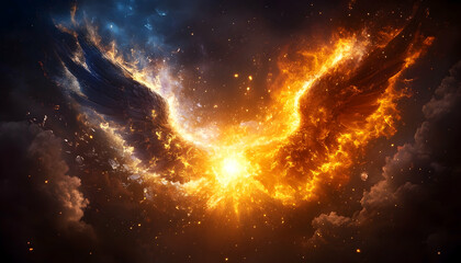 Obraz premium Fiery Wings Against Storm Clouds