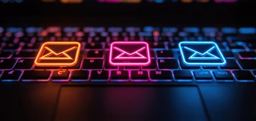 A laptop with a glowing email icon and keyboard symbolizes modern outreach and broadcast, enhancing connectivity for tech-savvy professionals