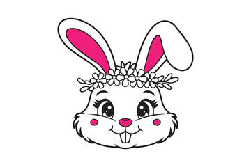 Adorable Bunny with Floral Crown Design VECTOR