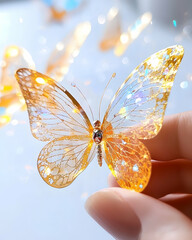 Golden butterfly decor held in hand