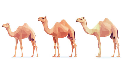 Naklejka premium A digital illustration showcasing three camels in profile view against a white background. The camels are rendered in a style that incorporates polygonal shapes, resembling a watercolor or