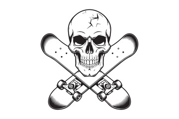 Skull and Crossed Skateboards Design VECTOR