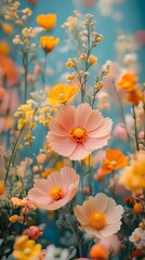  flowers in yellow and pink soft gradient