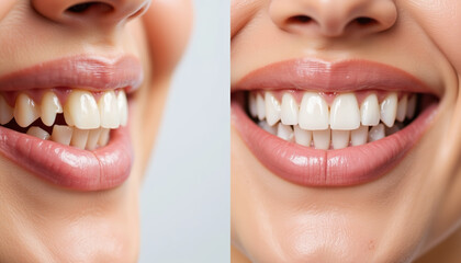 Fototapeta premium Radiant smile transformation with dental implant, before-and-after concept