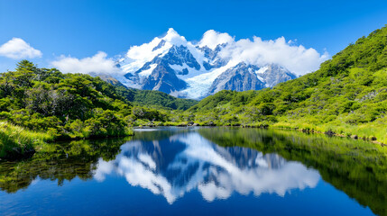 Mountain Lake Reflection Sunny Day