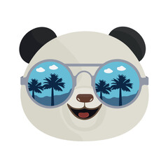Funny Panda Wearing Sunglasses Enjoying a Tropical Paradise Setting Under Clear Skies. Vector illustration