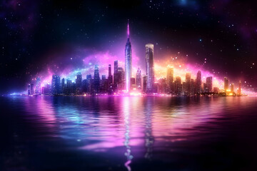 Obraz premium Neon Cityscape Night Reflection