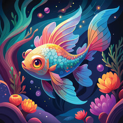 Obraz premium Tropical fish swimming underwater above water plant