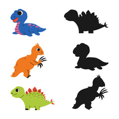 Cute dinosaur, find correct shadow shape. Children education puzzle matching game. Search right silhouette. Kid logical task. Vector hand drawn illustration
