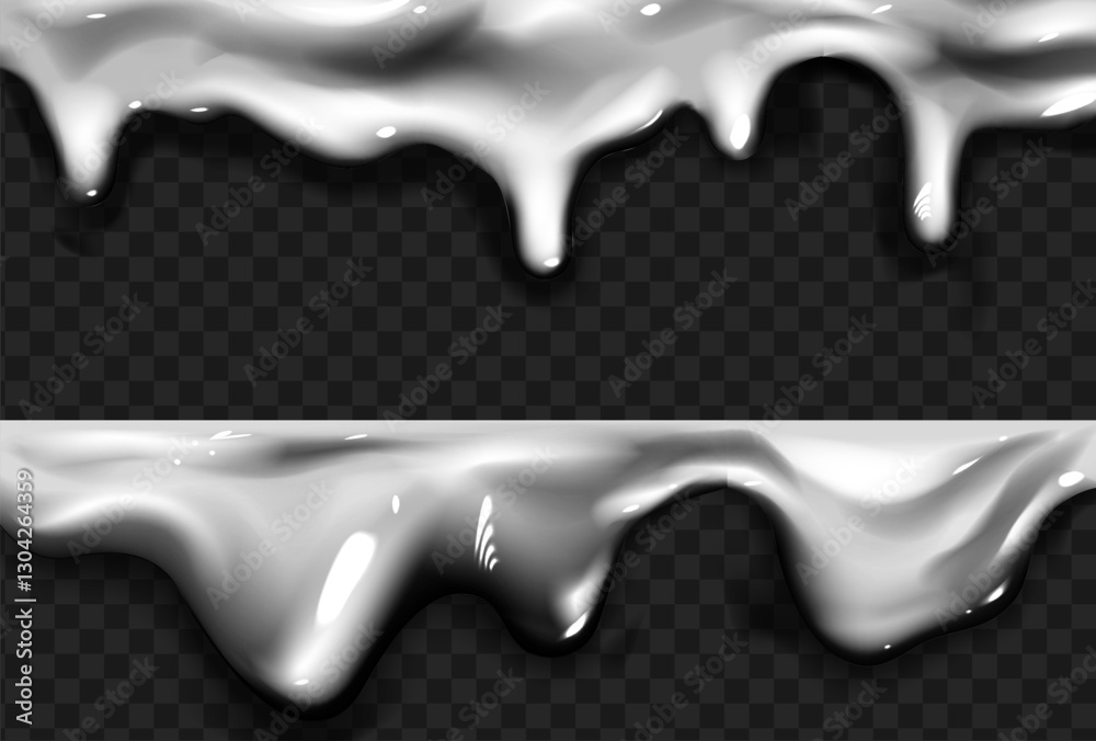 Canvas Prints liquid silver drips on transparent background - metallic molten drops and blobs with shadows. trendy