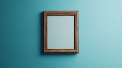 Wooden-framed mirror against a blue wall backdrop