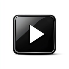 Glossy Black Square Button with Rounded Corners and White Right-Pointing Triangle in the Center