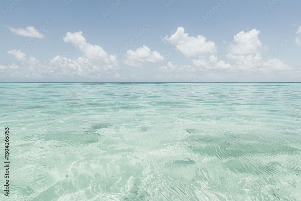 Poster serene ocean view with distant horizon and scattered clouds