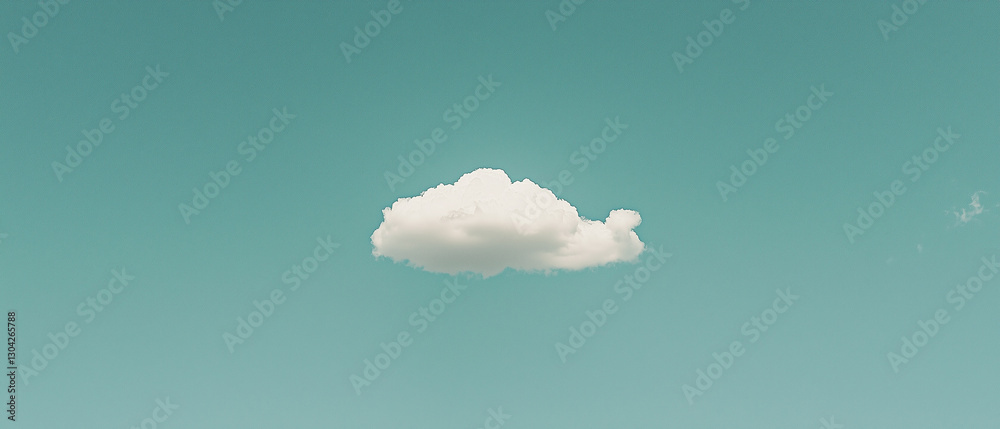 Poster single fluffy cloud floats in clear blue sky, creating serene scene